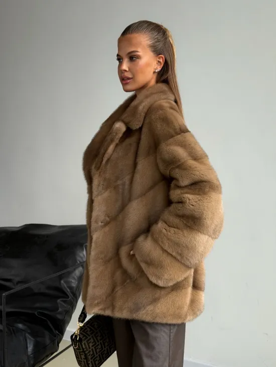 Норковый полушубок - английский воротник - фото 9
