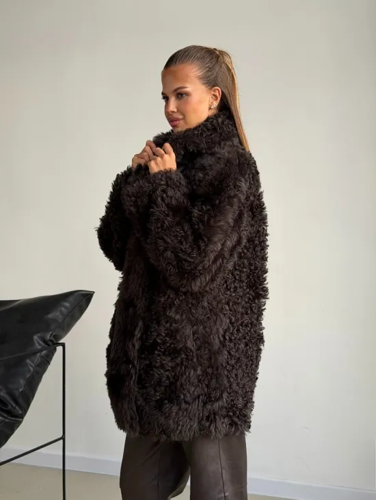Дублёнка коричневая из овчины - тиградо - фото 11