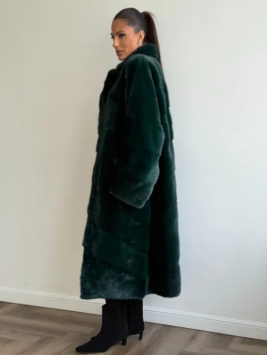 Зеленая норковая шуба - английский воротник - фото 7