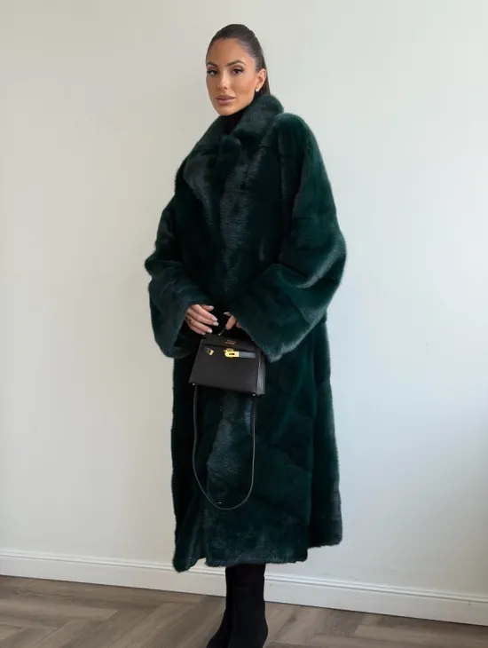 Зеленая норковая шуба - английский воротник - фото 10