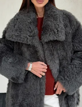 Серая дубленка из тиградо - фото 3