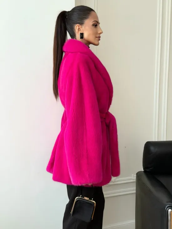 Шуба из плюшевой норки Velvet - фуксия - фото 8
