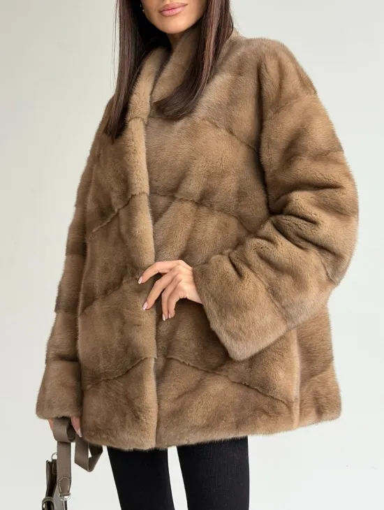 Полушубок пастель мех норка - фото 1