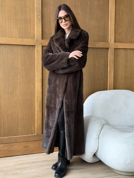 Норковая шуба - прямой крой с меховым поясом - фото 7