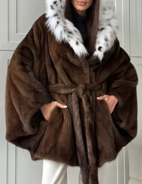Норковая шуба с капюшоном по рысь - фото 2