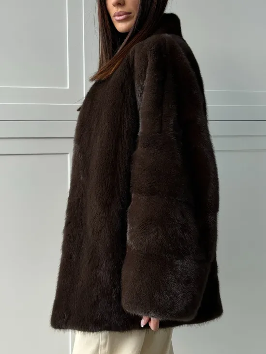 Меховой жакет из норки V- образный воротник - фото 5