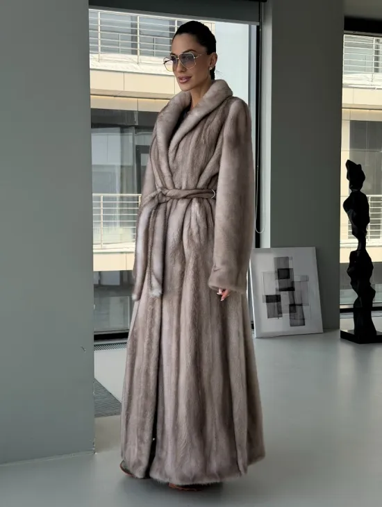 Натуральная шуба из меха норки - воротник шаль - фото 0