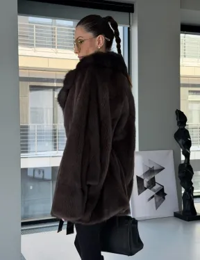 Норковое автоледи с воротником из куницы - фото 14