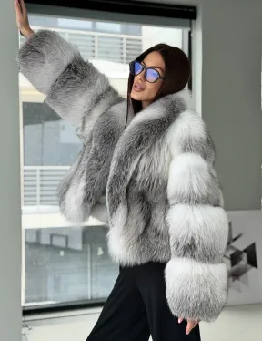 Шуба из меха арктической лисы - белая - фото 11