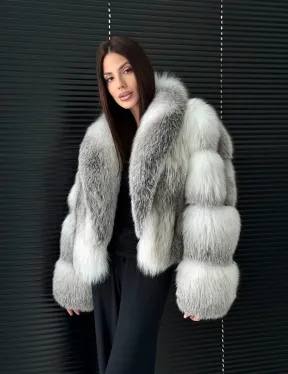 Шуба из меха арктической лисы - белая - фото 12