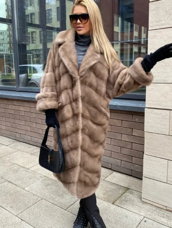 Шуба из датской норки  с английским воротником - цвет палевый - фото 3