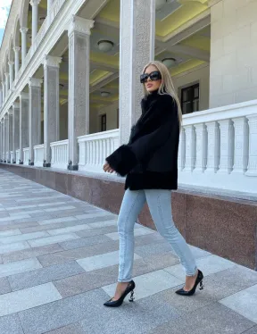 Черная дубленка из натуральной овчины - фото 3