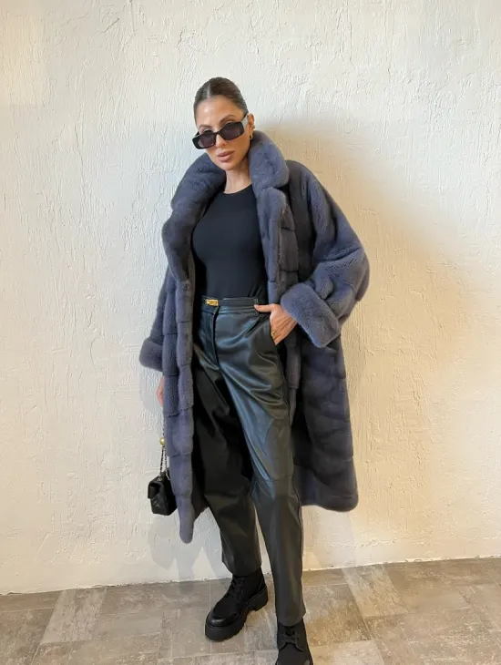 Шуба серого цвета из меха норки ПРЕМИУМ качества - фото 9