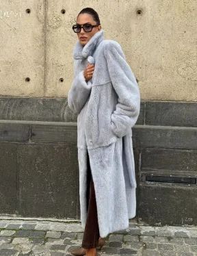 Голубая шуба из плюшевой норки “Velvet” - фото 7