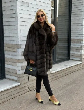 Шуба из натурального меха баргузинского соболя (седина 2) - фото 5