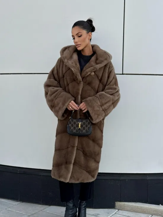 Женская норковая шуба NAFA MINK с капюшоном - цвет пастель - фото 7