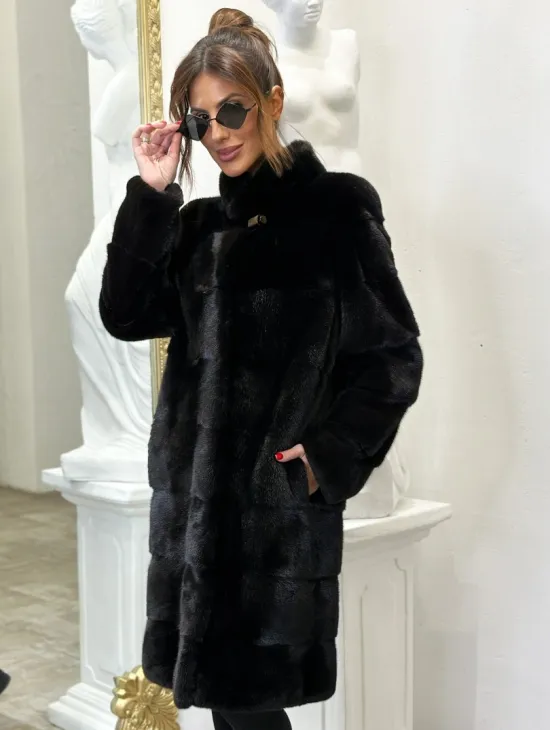 Норка NAFA поперечка стойка воротник - цвет черный бриллиант - фото 2