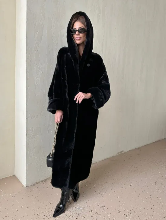 Шуба из аукционной норки VELVET, паркет с капюшоном - фото 4