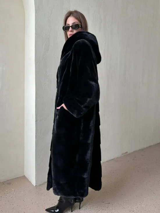 Шуба из аукционной норки VELVET, паркет с капюшоном - фото 3