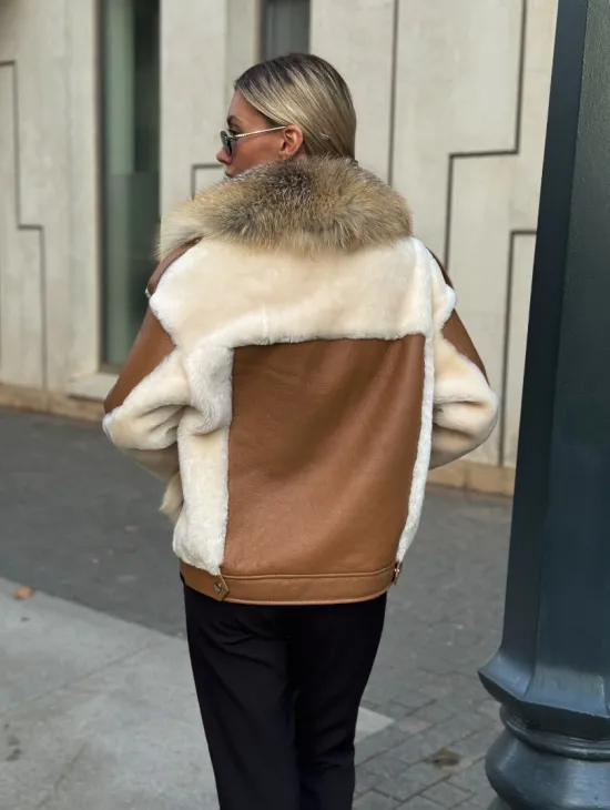 Стильная дубленка из мериноса - цвет кэмел - фото 3