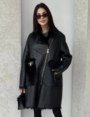 Черная дубленка на тоскане - фото 0