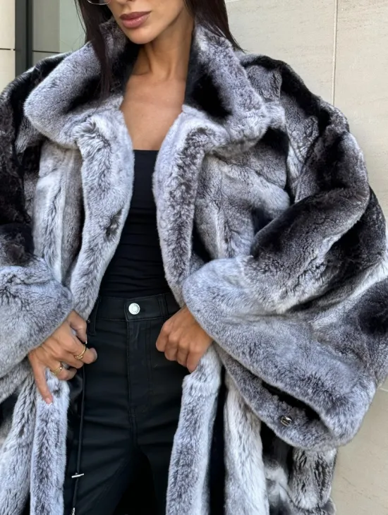 Шуба из кролика рекс стойка воротник - цвет шиншилла - фото 1
