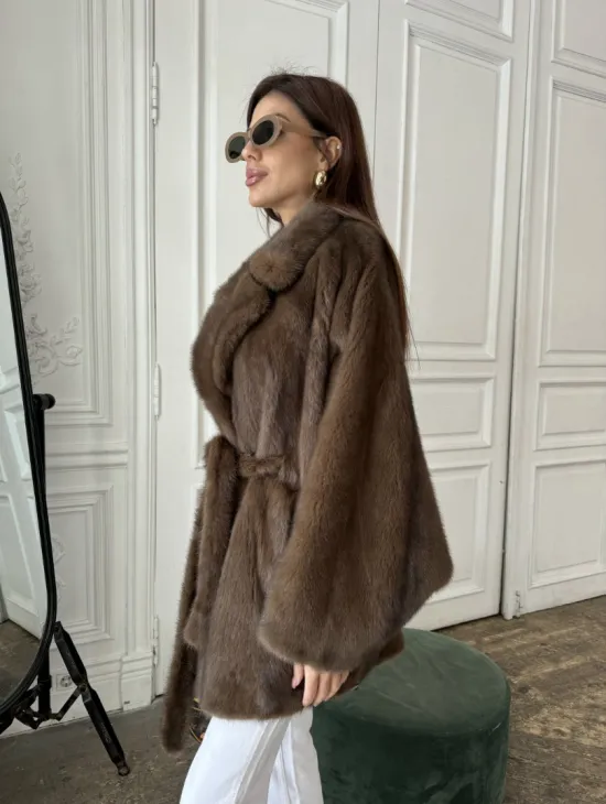 Норка роспуск, английский воротник летучка - цвет соболь - фото 2