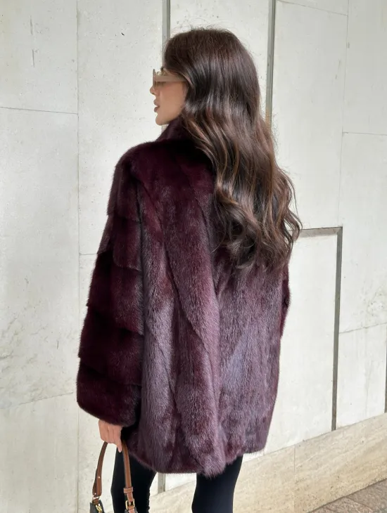 Женская норковая курточка - цвет бордо - фото 6
