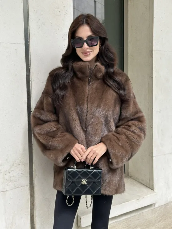 Норковая шуба в коричневом оттенке - Соболь - фото 6