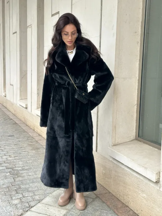 Черная норковая шуба NAFA MINK с поясом в пол - фото 11