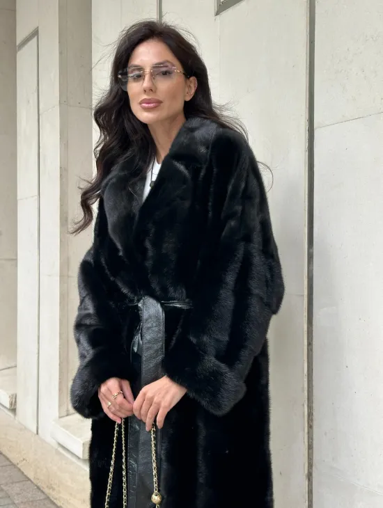 Черная шуба из норки английский воротник - фото 3