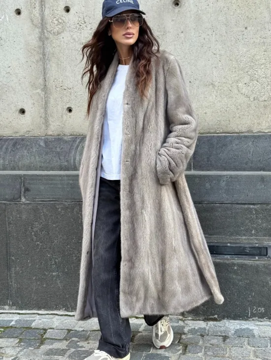 Шуба - пальто в винтажном стиле из скандинавской норки - фото 4